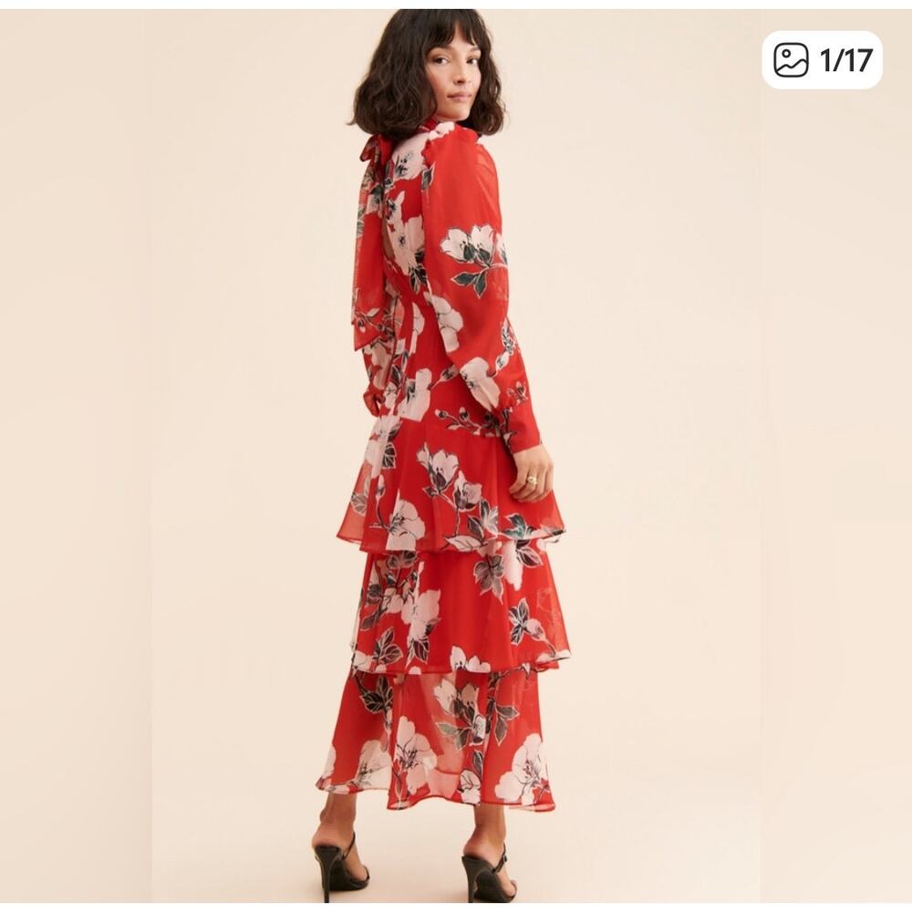 Anthropologie Exquise Floral Tiered Mock-Neck Maxi Dress Size X Small